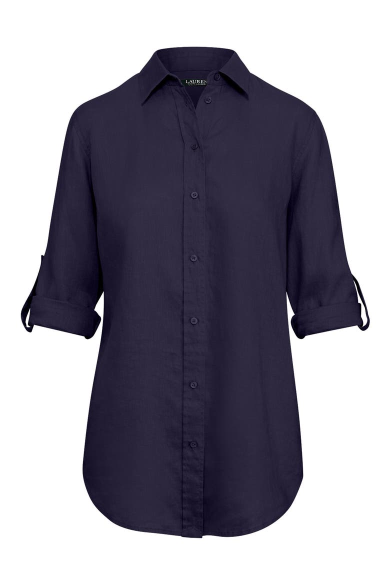 Relaxed Fit Linen Button-Up Shirt, Alternate, color, LAUREN NAVY