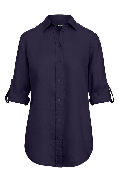 Ralph Lauren Lauren Relaxed Fit Linen Button-up Shirt In Lauren Navy