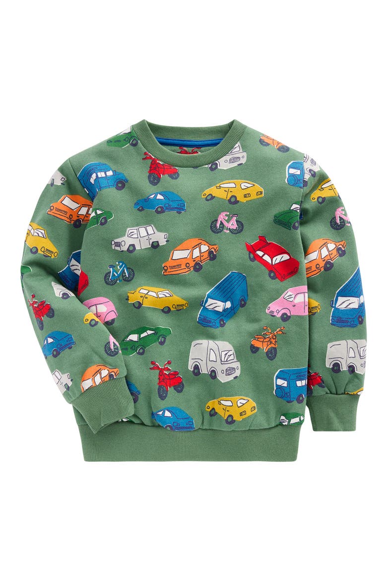 Kids' Traffic Print Cotton Sweatshirt, Main, color, WILLOW GREEN TRAFFIC JAM