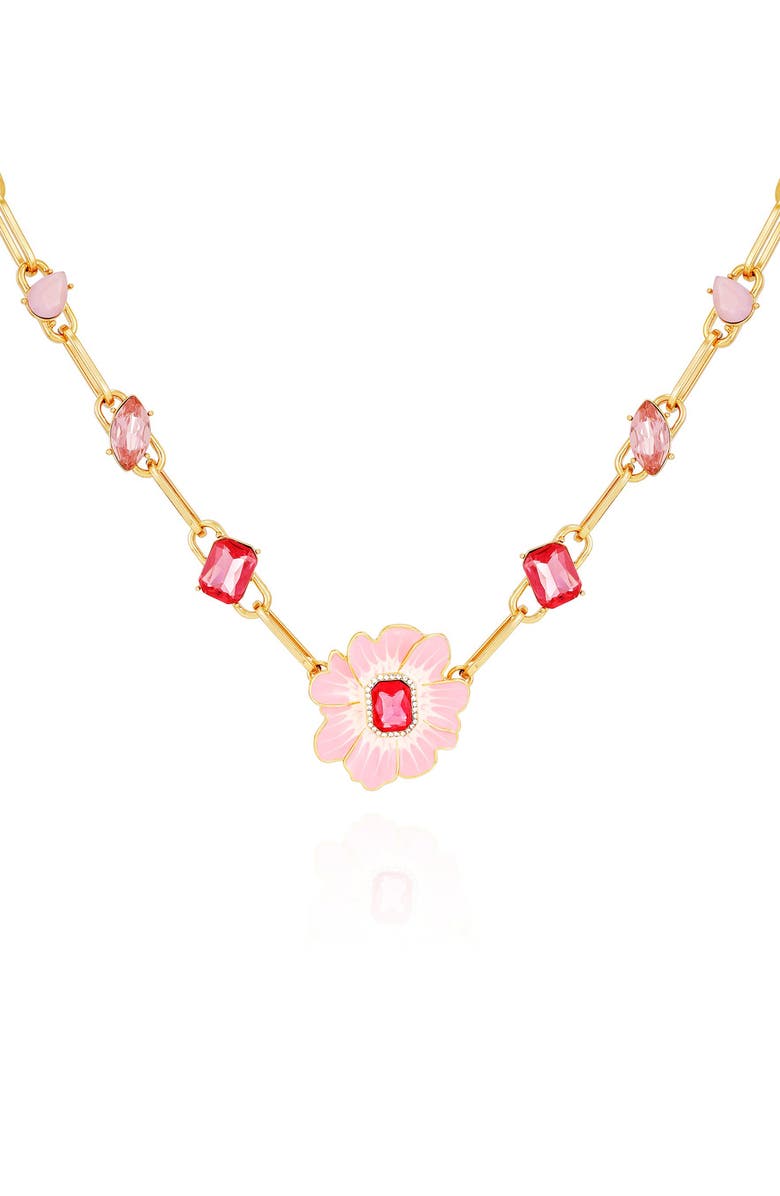 GUESS Crystal & Enamel Flower Chain Necklace, Alternate, color, Gold Tone