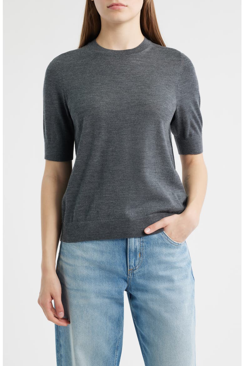Farbella Short Sleeve Virgin Wool Sweater, Main, color, DK GY