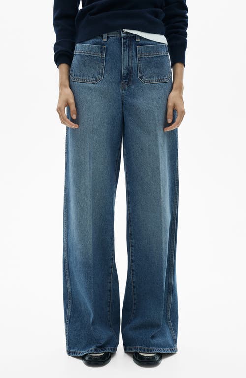 Shop Mango Patch Pocket Wide Leg Jeans In Medium Vintage Blue
