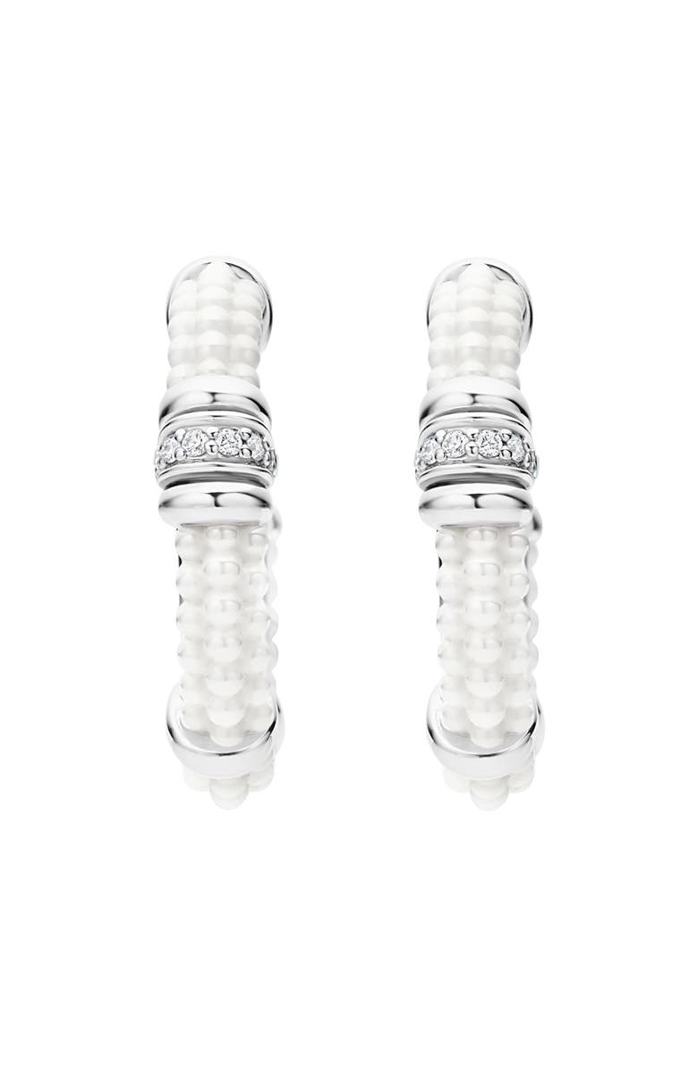 LAGOS White Caviar Ceramic & Diamond Hoop Earrings, Alternate, color, Silver/ Diamond