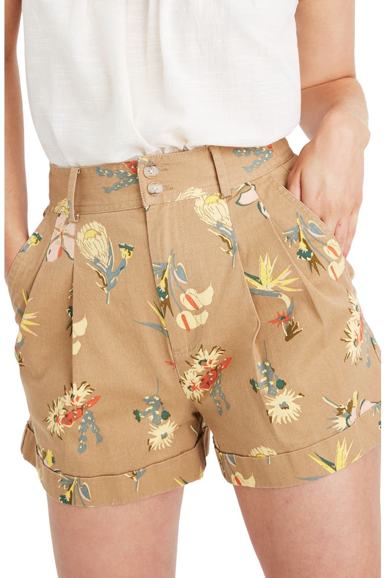 Hawaiian Hideaway Pleated Shorts, Alternate, color, TROPICAL FLORAL EARTHEN SAND