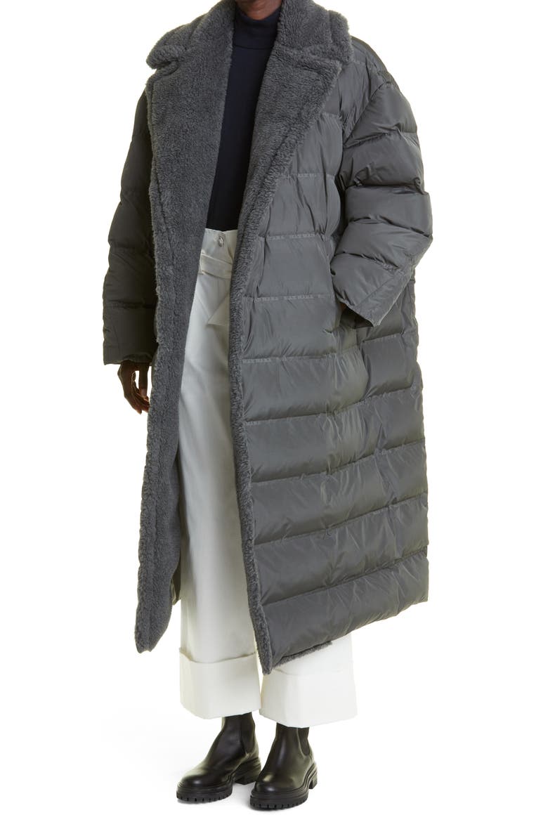 Frisia Logo Jacquard Puffer Coat, Alternate, color, DARK GREY