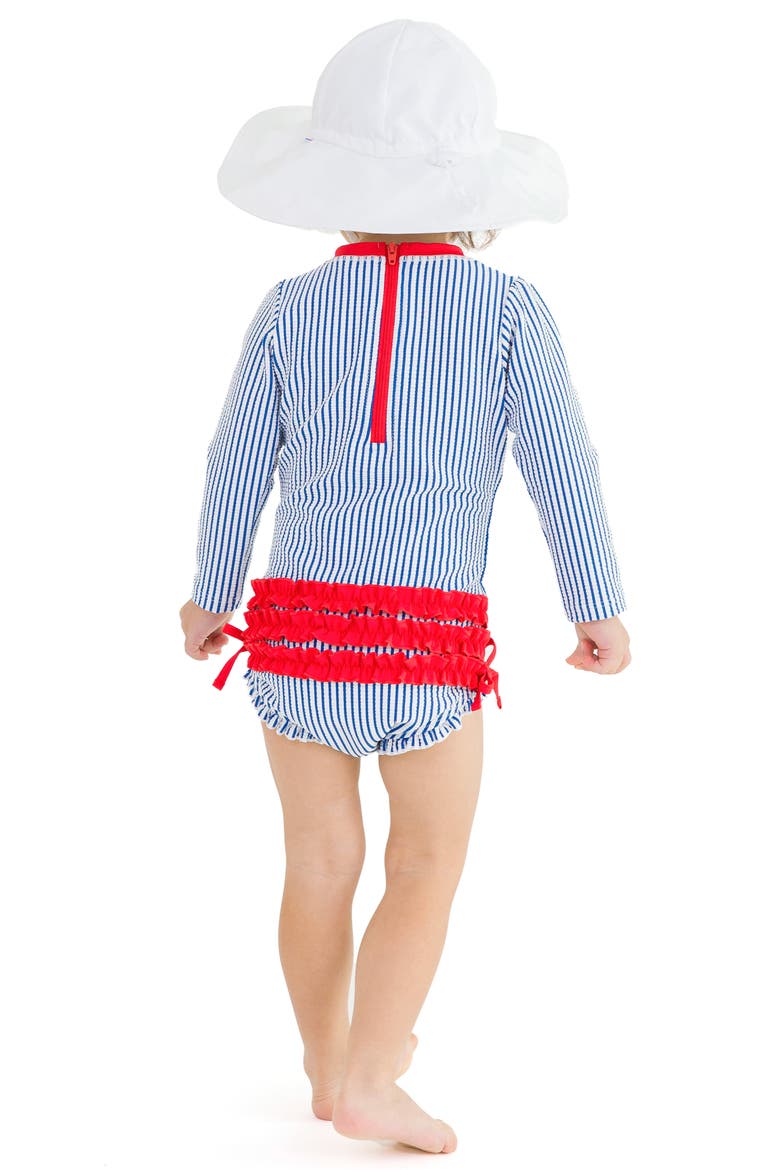 Seersucker Long Sleeve One-Piece Swimsuit, Alternate, color, BLUE SEERSUCKER