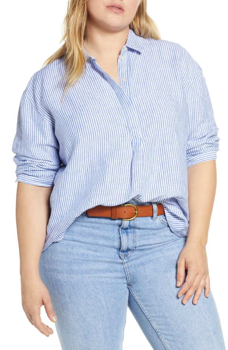 Treasure & Bond Stripe Button Front Linen Tunic, Main, color, 