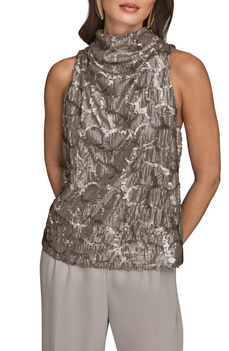 Donna Karan New York Sequin Turtleneck Sleeveless Top, Alternate, color, Antique Silver