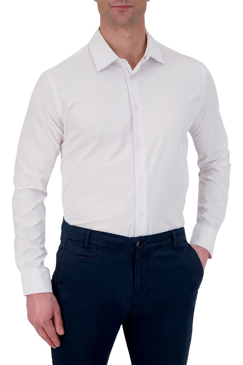 Slim Fit Herringbone 4-Way Stretch Button-Up Shirt, Main, color, WHITE