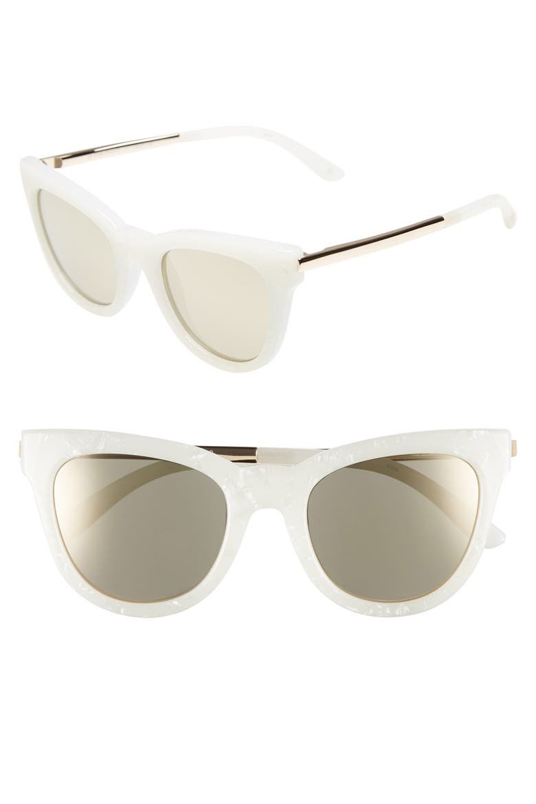 'Le Debutante' 51mm Cat Eye Sunglasses, Main, color, WHITE MARBLE/ GOLD MIRROR