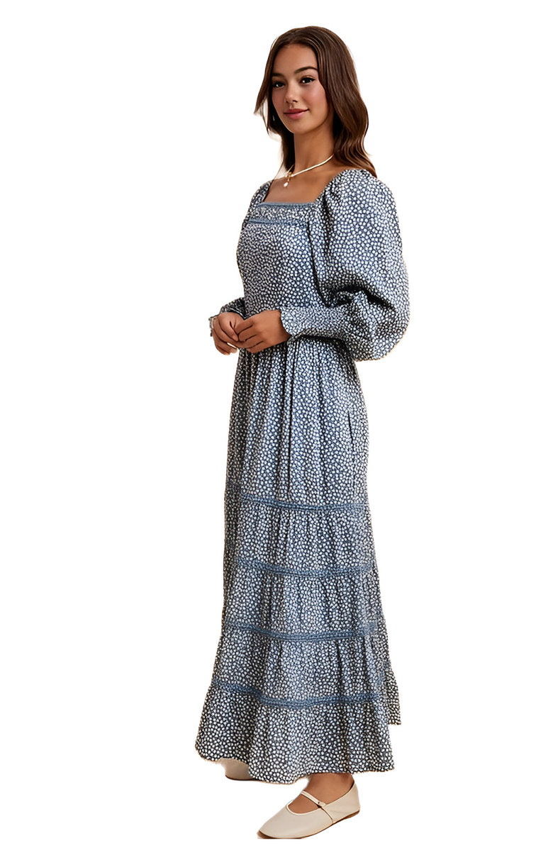 Knit and Lounge Long-Sleeve Tiered Square Neck Maxi Dress, Alternate, color, 
