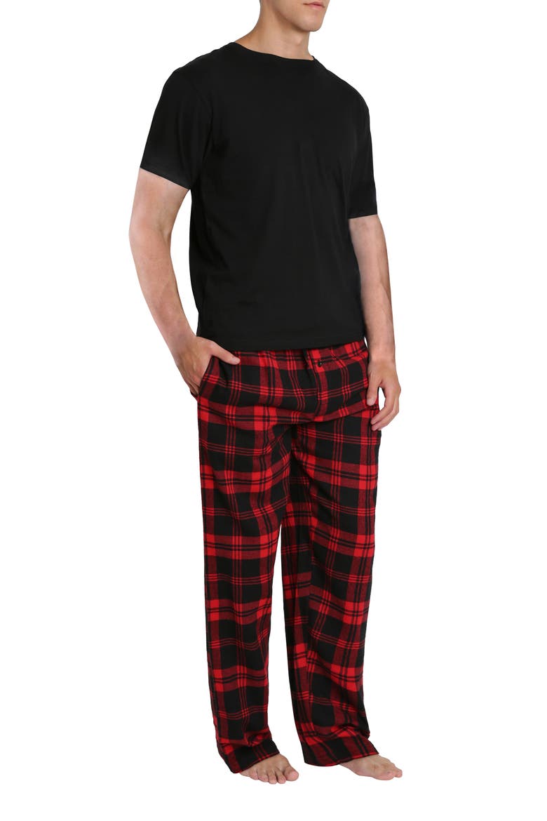 Short Sleeve Flannel Pajamas, Alternate, color, RED BUFFALO CHECK