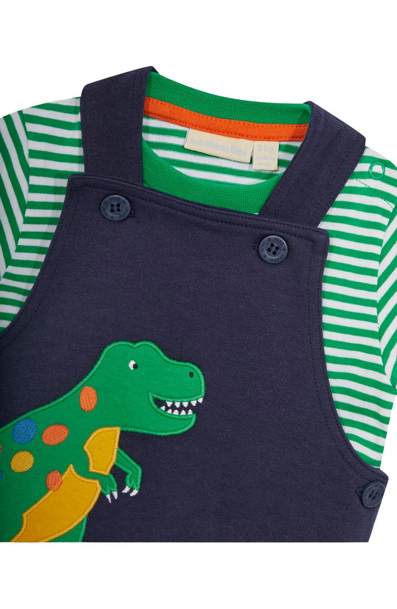 JOJO MAMAN BEBE Stripe T-Shirt & T-Rex Overalls Set, Alternate, color, 