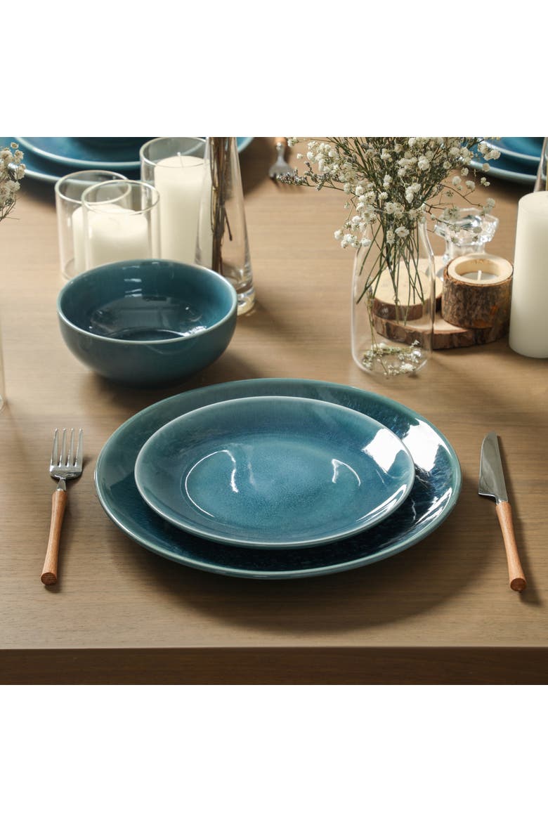 Riley 12-Piece Dinnerware Set Stoneware, Service for 4, Alternate, color, Blue
