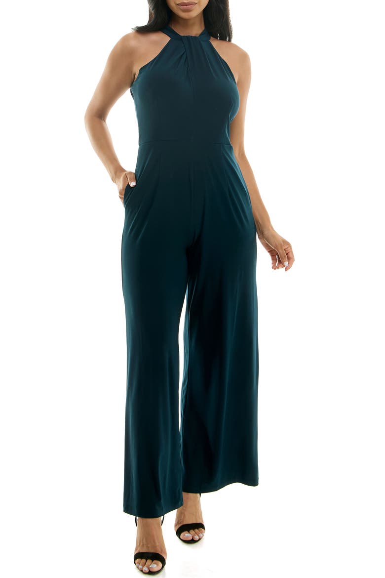 Twist Halter Knit Jumpsuit, Main, color, EMERALD