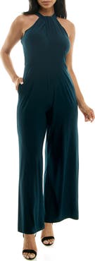 Nina Leonard Twist Halter Knit Jumpsuit
