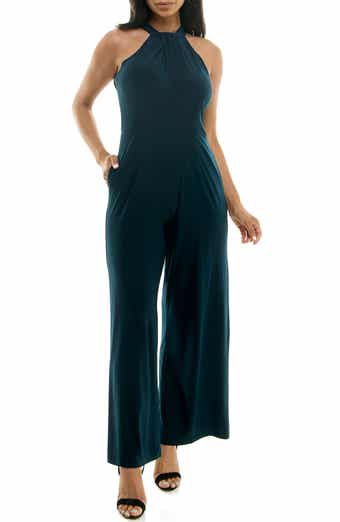 Nina Leonard Twist Halter Knit Jumpsuit