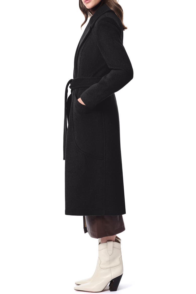 Belted Wool Blend Longline Coat, Alternate, color, BLACK