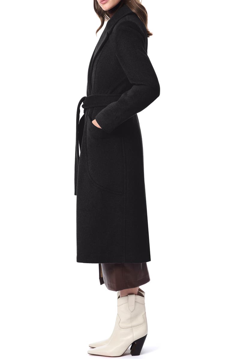 Bernardo Belted Wool Blend Longline Coat, Alternate, color, Black