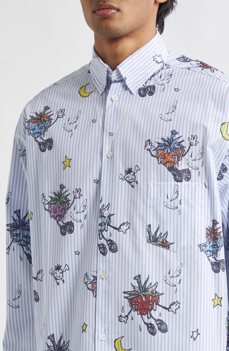 Sky High Farm Workwear Gender Inclusive Strawbabiez Stripe Button-Down Shirt, Alternate, color, 