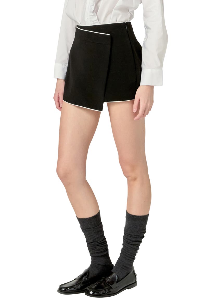 Contrast Faux Wrap Mini Skort, Alternate, color, BLACK/ OFF WHITE