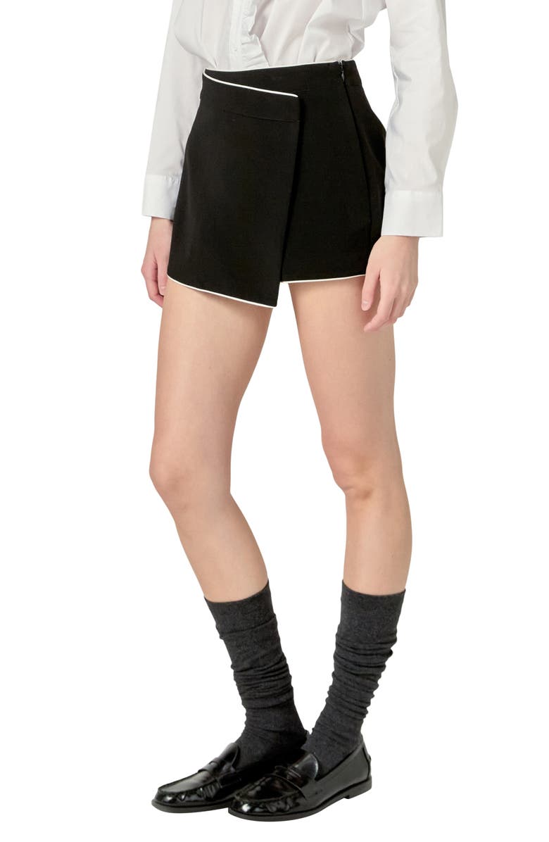 English Factory Contrast Faux Wrap Mini Skort, Alternate, color, Black/ Off White