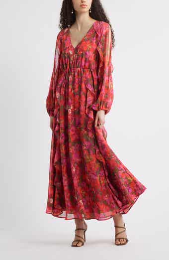 Chelsea28 Ruffle Print Long Sleeve Maxi Dress