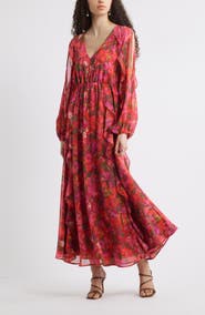 Chelsea28 Ruffle Print Long Sleeve Maxi Dress