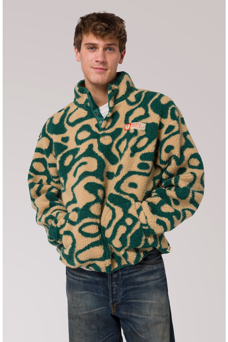 Yellowstone Geysers Trail High Pile Fleece Pullover, Main, color, Green