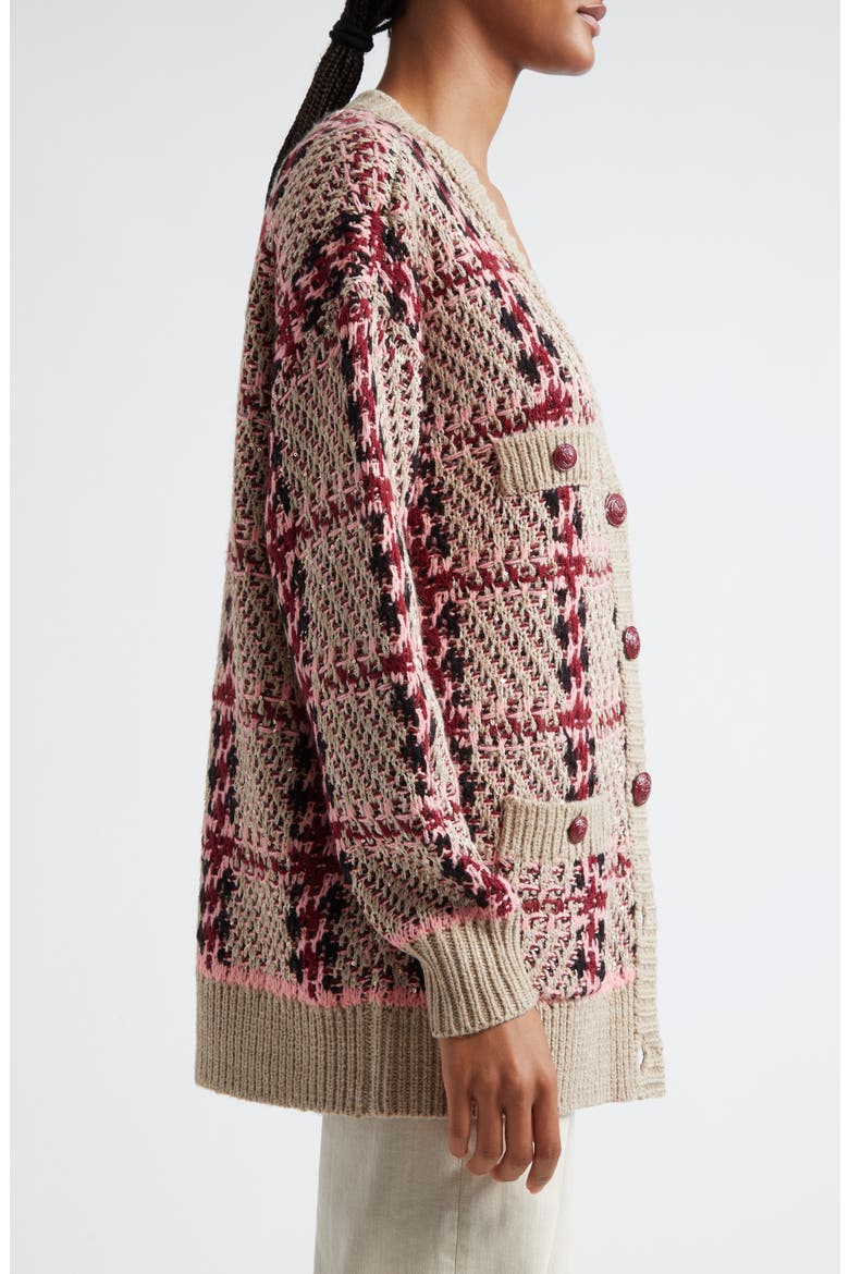Maci Sequin Houndstooth Cardigan, Alternate, color, NATURAL SEQUIN MULTI