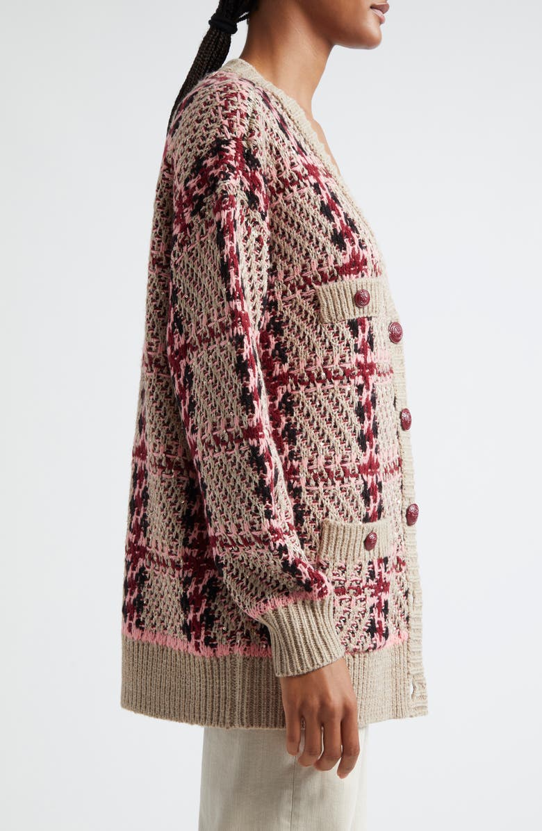 L'AGENCE Maci Sequin Houndstooth Cardigan, Alternate, color, Natural Sequin Multi