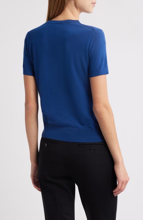 Theory P Regal Short Sleeve Wool Blend Sweater In Sapphire