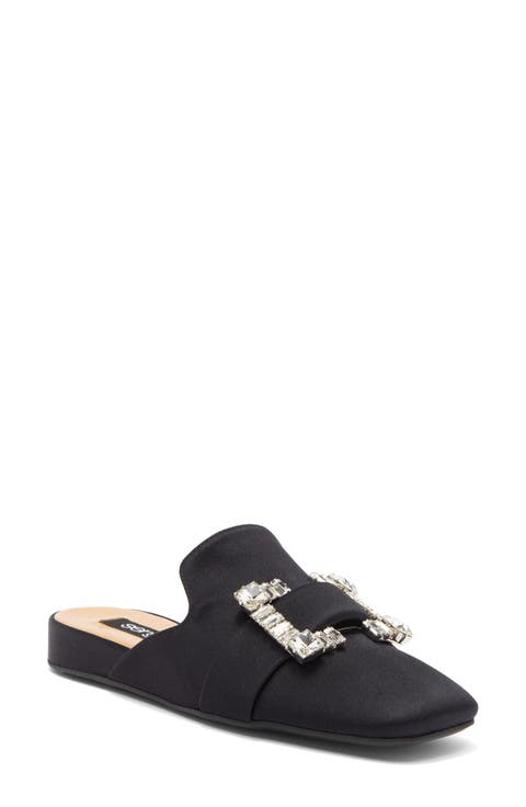 Crystal Buckle Square Toe Loafer Mule (Women)