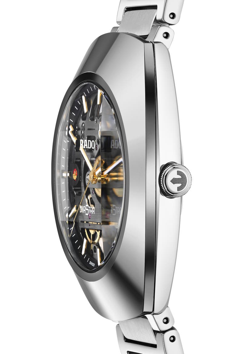 Diastar Skeleton Automatic Bracelet Watch, 38mm, Alternate, color, SILVER