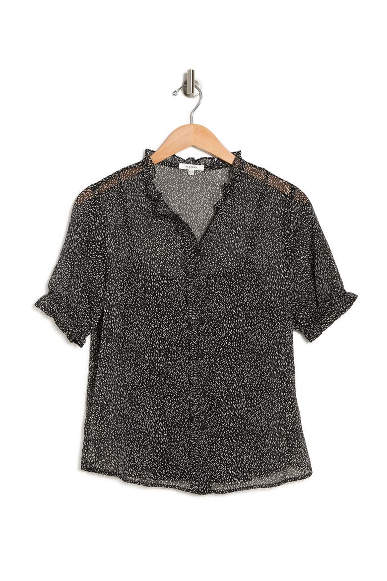 Sheer Ruffle Front Sleeve Blouse, Alternate, color, BLACK IVORY MINI TEAR DROP