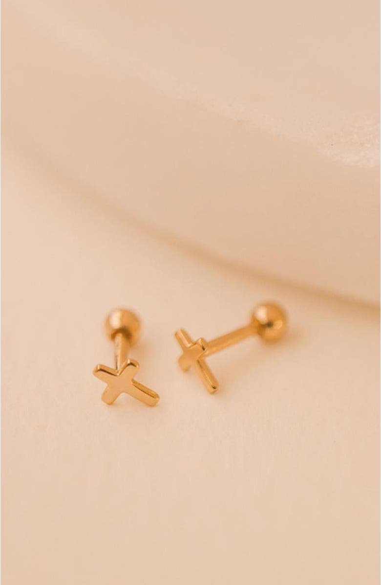 MADE BY MARY Cross Stud Earrings, Alternate, color, Gold Vermeil