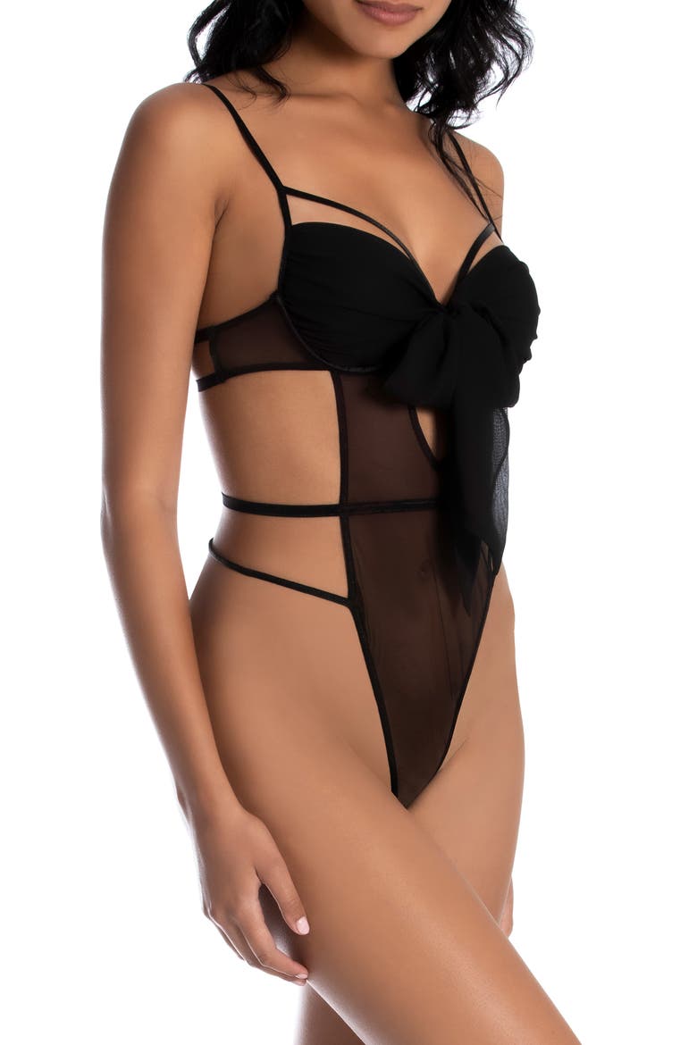Heidi Lace Thong Teddy, Alternate, color, BLACK