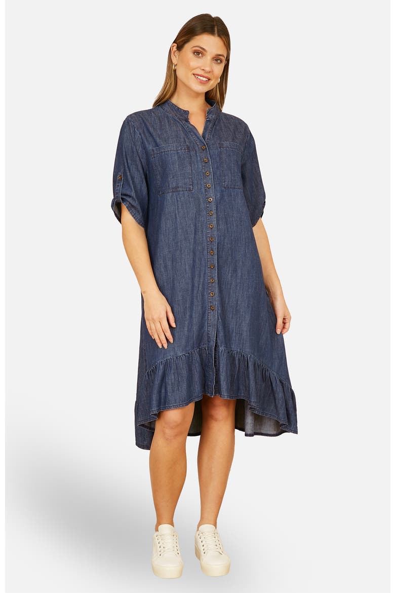 Denim Dip Hem Relaxed Fit Shirt Dress, Main, color, Blue