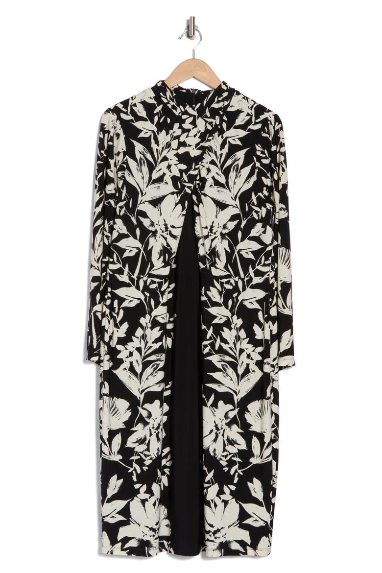 Long Sleeve Crisscross Midi Dress, Alternate, color, BLACK/ CREAM