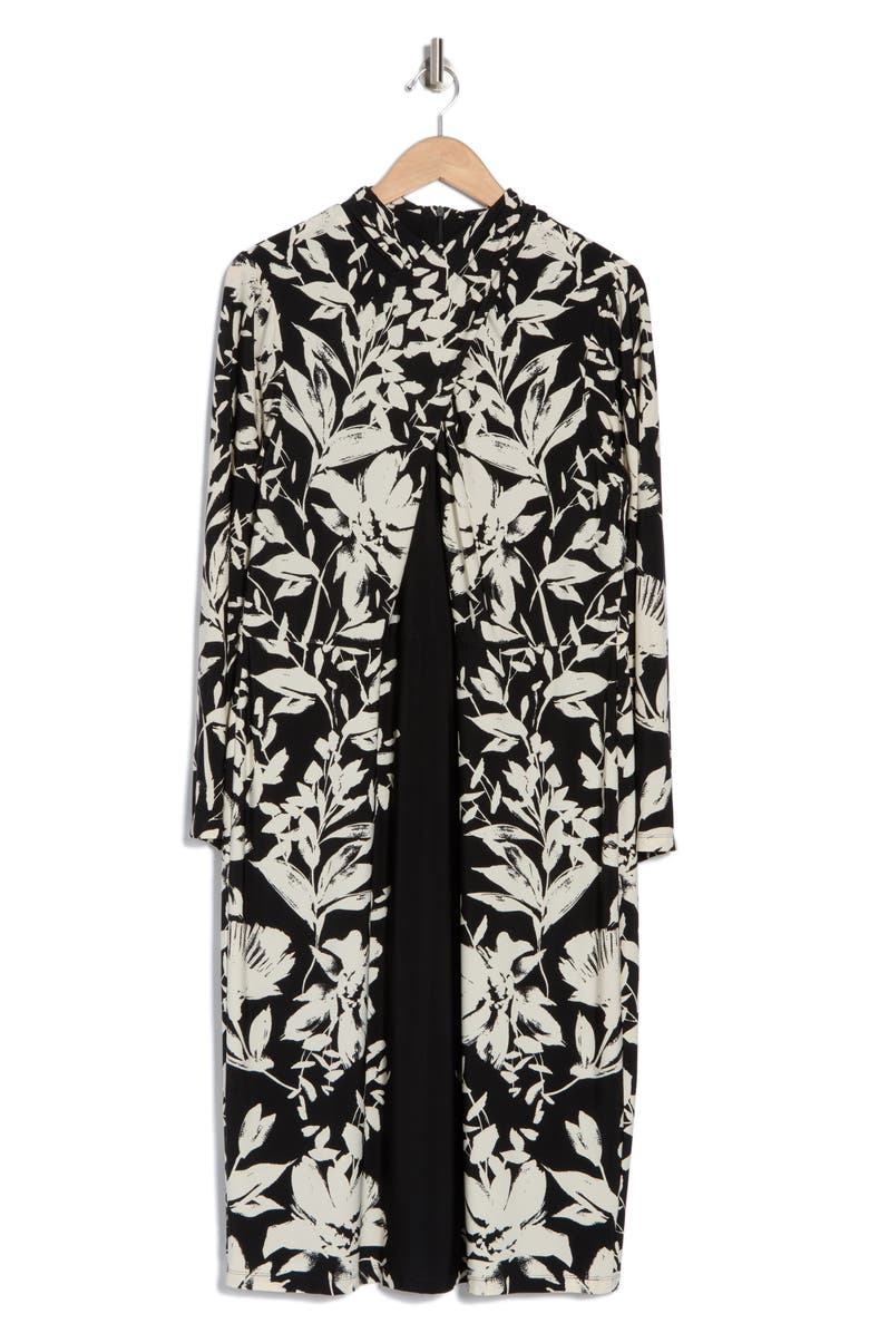 London Times Long Sleeve Crisscross Midi Dress, Alternate, color, Black/ Cream