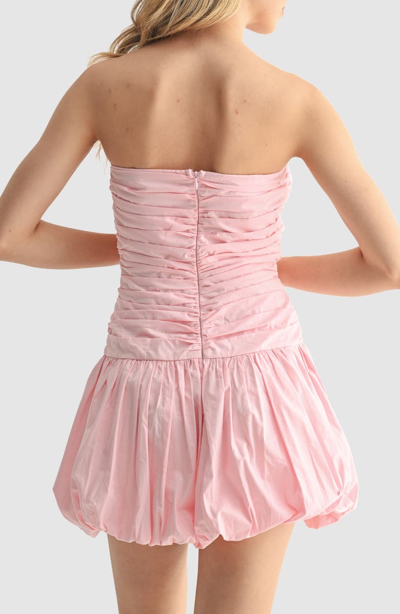 All in Favor Pleated Strapless Bubble Hem Minidress, Alternate, color, Light Pink