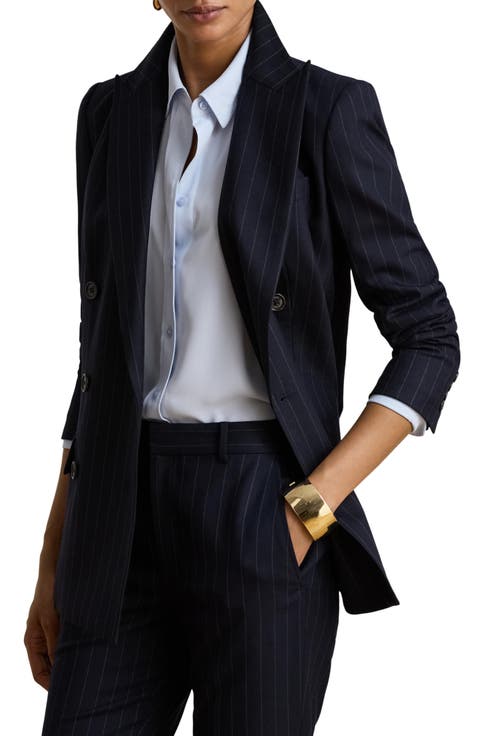 Pinstripe Double-Breasted Twill Blazer
