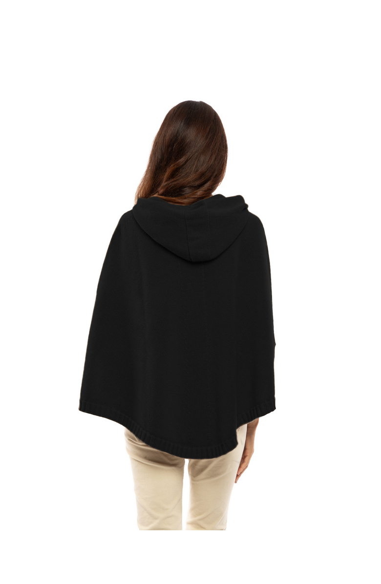 Monticelli Cashmere Pure Cashmere Hooded Poncho, Alternate, color, Black