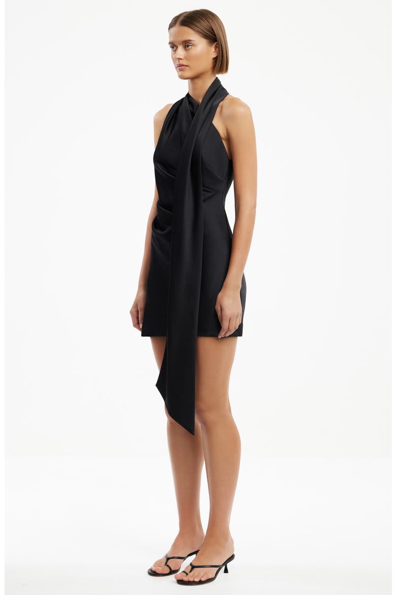 Nadia Asymmetric Drape Bias-Cut Satin Minidress, Alternate, color, BLACK