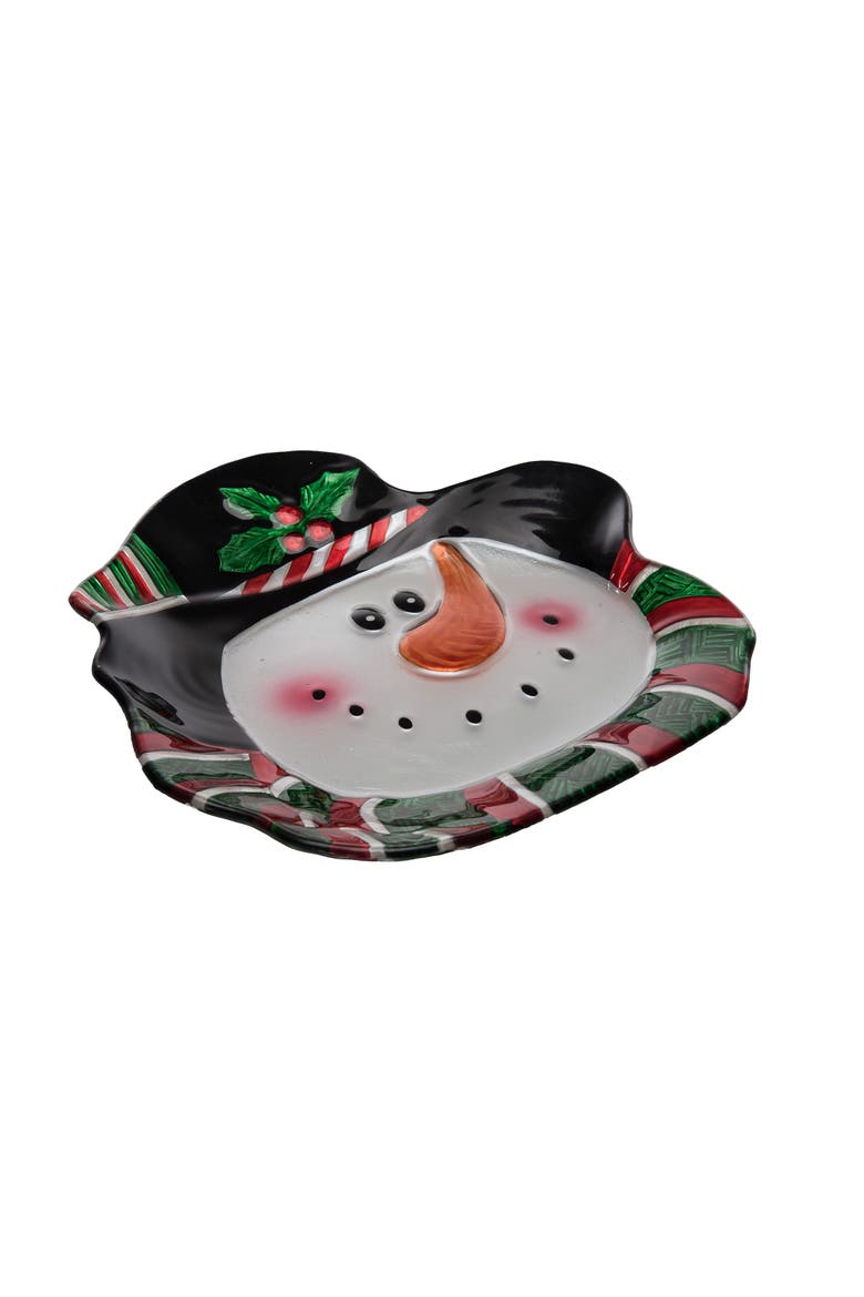 Holiday Snowman Glass Platter Festive Serving Tray for Christmas, Alternate, color, Multicolored