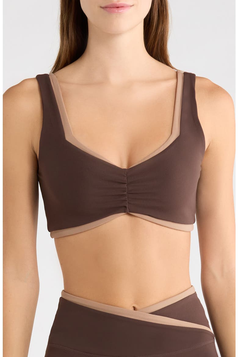 Cloud Two Tone Medium Impact Sports Bra, Main, color, JAVA/ BROWNIE
