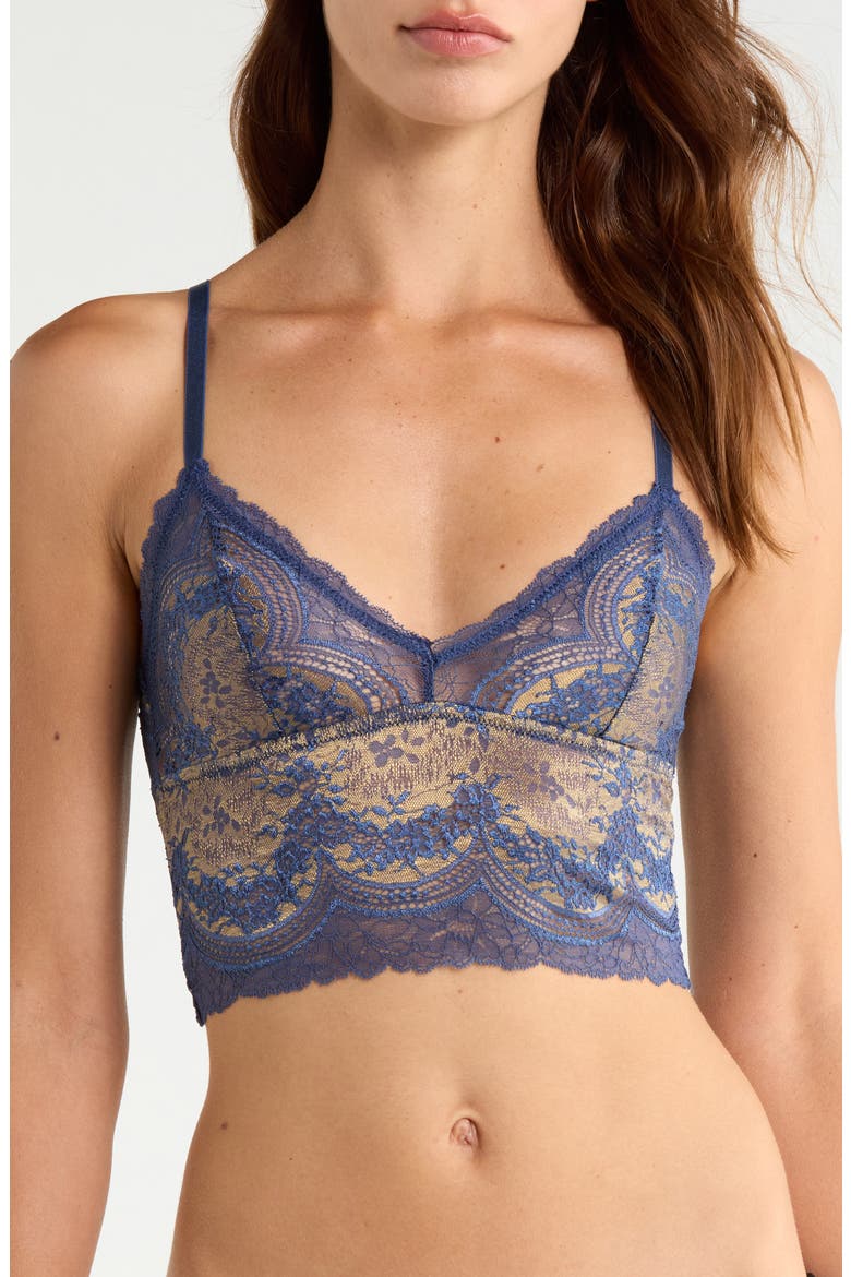 Longline Lace Bralette, Main, color, DENIM BRASS