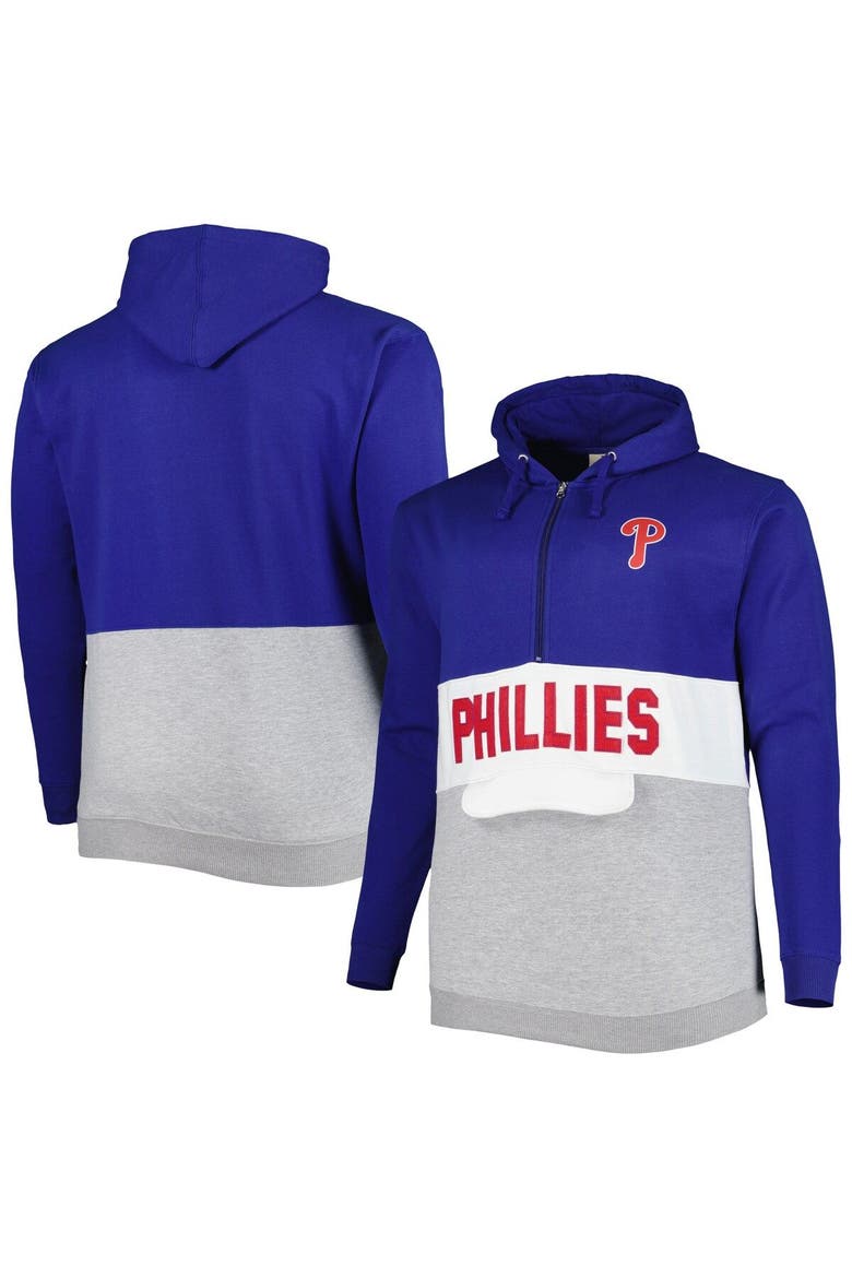 Men's Royal/White Philadelphia Phillies Big & Tall Fleece Half-Zip Hoodie, Main, color, Royal