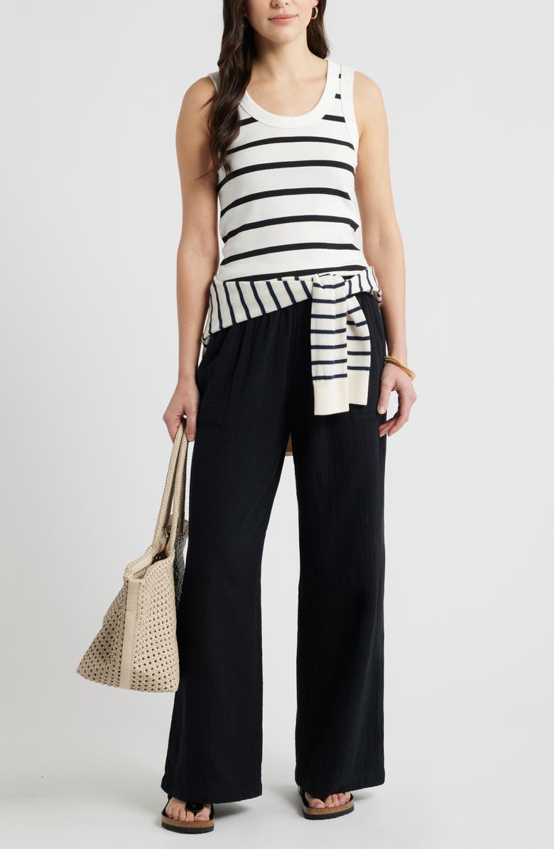 Caslon<sup>®</sup> Wide Leg Gauze Pants, Alternate, color, Black