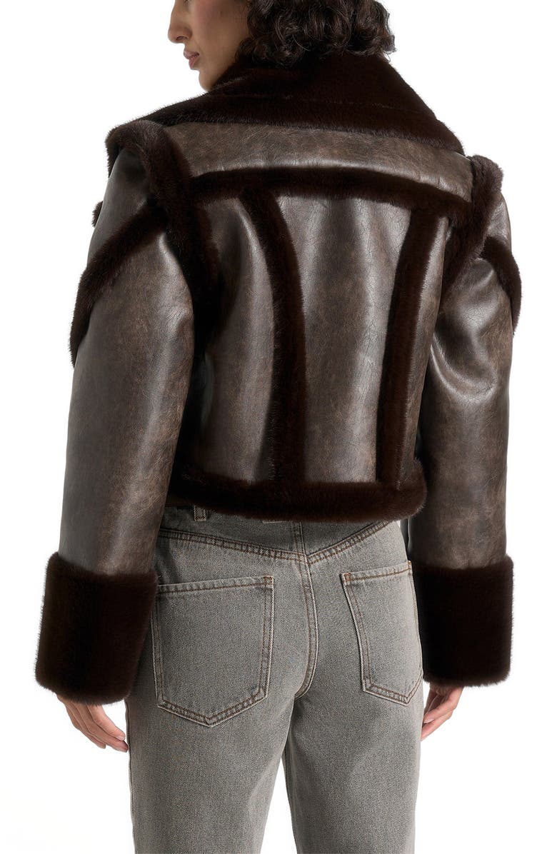 Manière De Voir Kena Vintage Leather & Plush 2-in-1 Gilet Jacket, Alternate, color, Brown